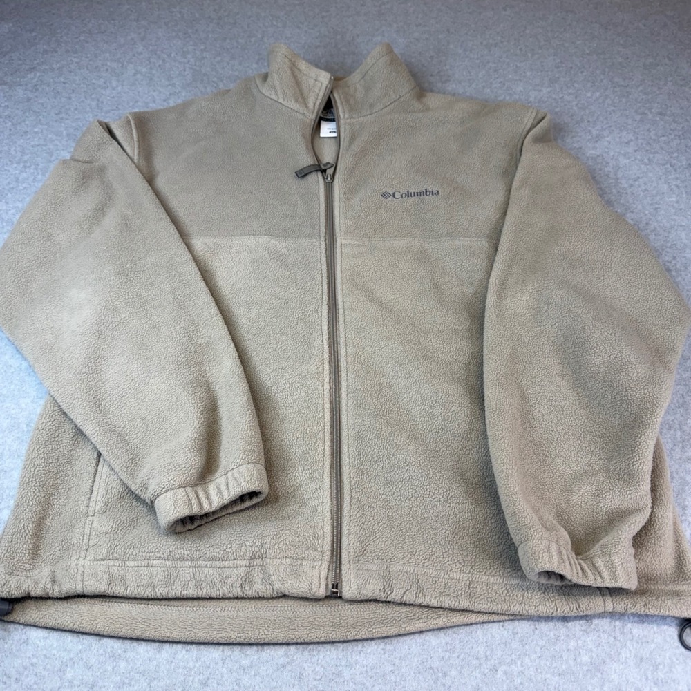 Columbia Mens XL Full Zip Fleece Jacket Tan Steens Mountain Mock Neck Soft Shell